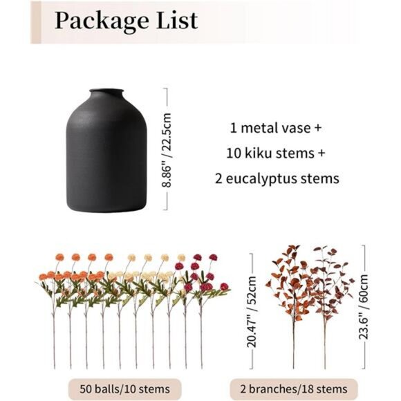 Fall Flowers in Vase for Centerpieces: Metal Vase with 12 Stems of Fake - Picture 4 of 7